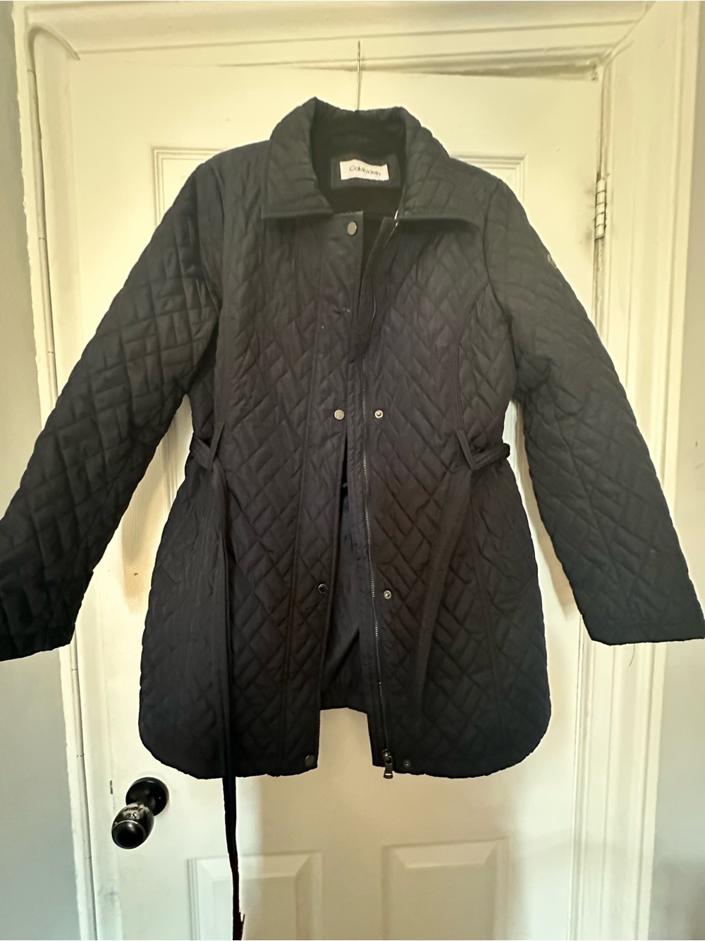Calvin Klein Quilted Black Women's Jacket with Waist Tie